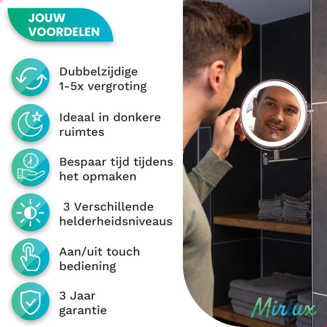 Mirlux Make-up spiegel oplaadbaar chroom 1-5x vergroting 3476752 large