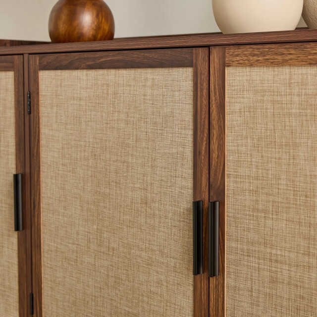 CaliCosy Dressoir met 3 deuren in notenhoutdecor en fronten van stof l140 cm jetson 3205796 large