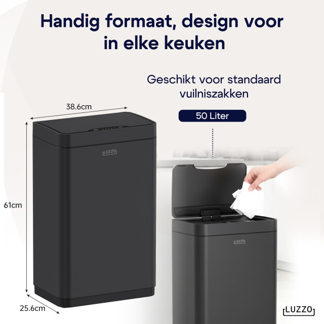 Luzzo ® iowa v2 sensorprullenbak 50 liter afvalbak mat 3442349 large