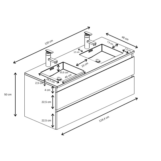 Badplaats Badkamermeubel set angela 120cm bruin badmeubel met zwarte 3487991 large