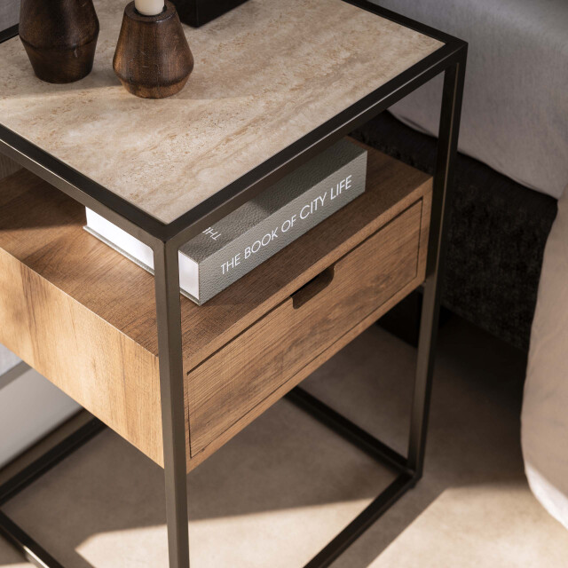 Hoyz nachtkastje cassetto 1 lade keramiek travertin 3491376 large