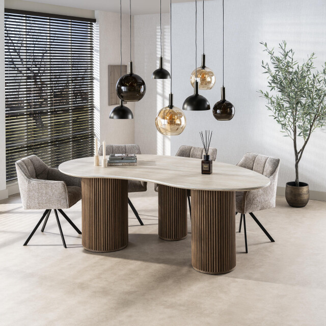 Hoyz eettafel romano niervormig 215cm 3d keramiek travertin 3491396 large