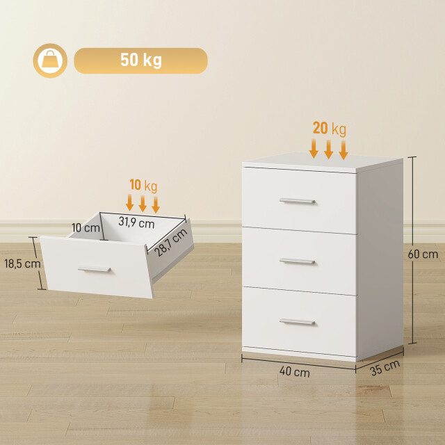 4goodz Nachtkastje met 3 laden bijzetkast voor slaapkamer mdf - 3490916 large