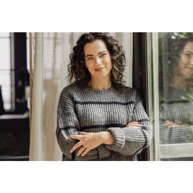 Looxs Revolution Lxs gebreide trui grey black stripe voor dames in de kleur 2432-9341-720 large