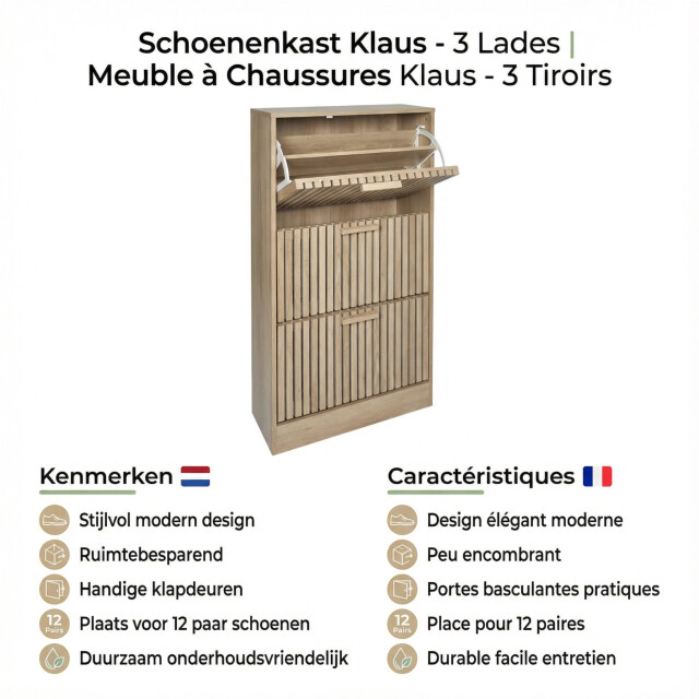 Home Deco Factory Schoenenkast klaus 3 lades 24x60x113 cm voor 18 paar - 3047799 large