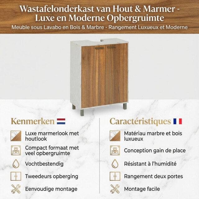 4bathroomz Badkamerset lugano kolomkast en wastafelonderkast marmer/houtlook 3493476 large