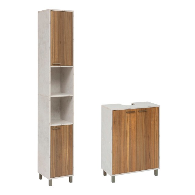 4bathroomz Badkamerset lugano kolomkast en wastafelonderkast marmer/houtlook 3493476 large