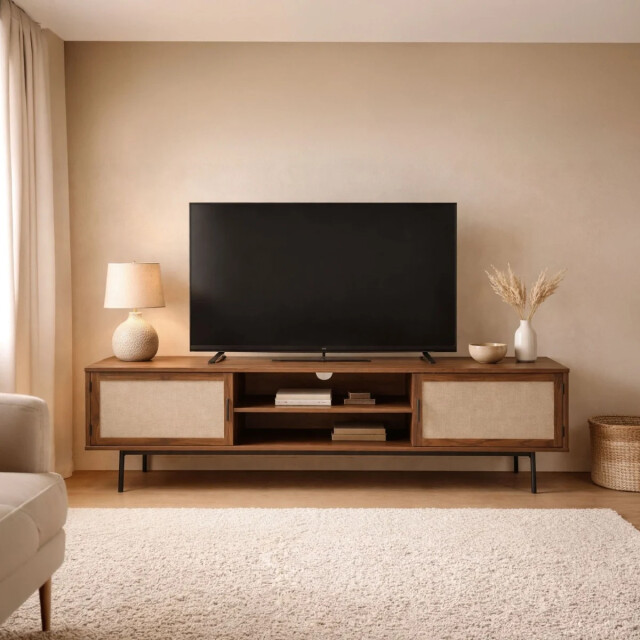 CaliCosy Tv-meubel in walnootdecor met fronten van echt stof l140 cm jetson 2991879 large