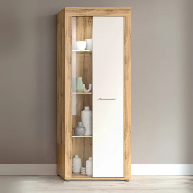 CaliCosy 1-deurs vitrinekast in wit en eiken wotan h159 cm aosta 2951191 large