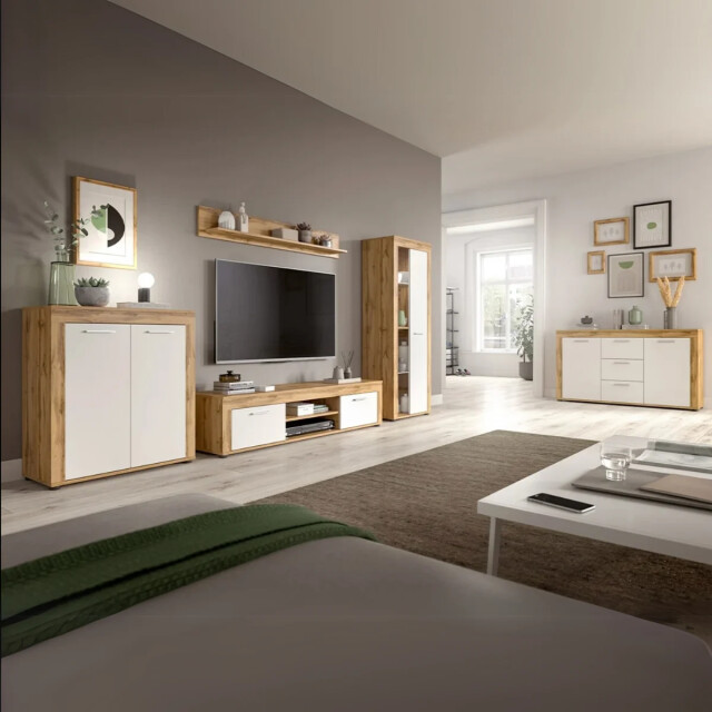 CaliCosy 1-deurs vitrinekast in wit en eiken wotan h159 cm aosta 2951191 large