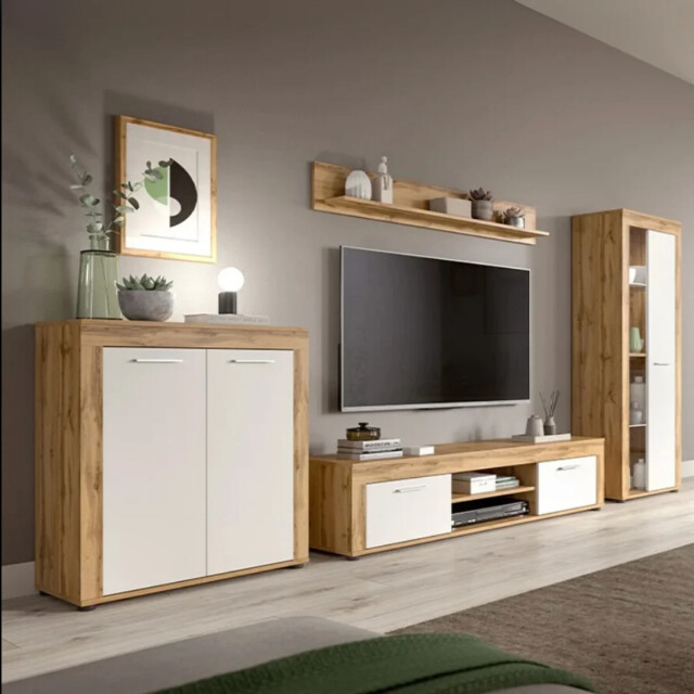 CaliCosy 1-deurs vitrinekast in wit en eiken wotan h159 cm aosta 2951191 large