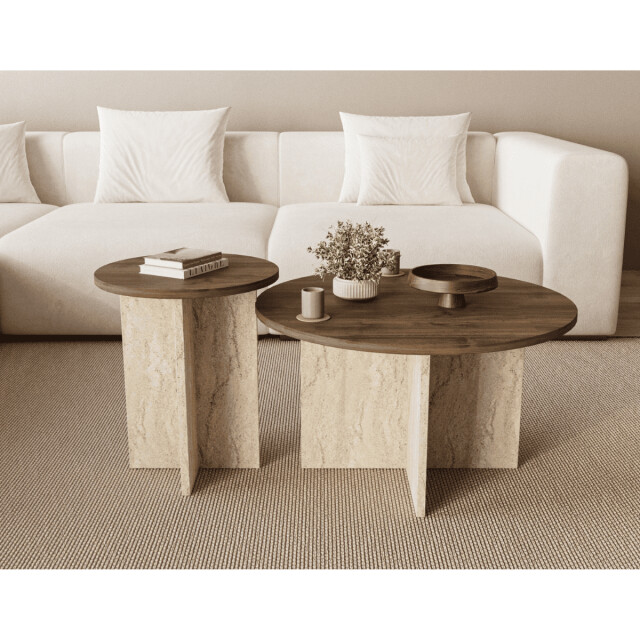 CaliCosy Set van 2 salontafels met rond tafelblad Ø70 cm en Ø40 cm tilia 3499232 large