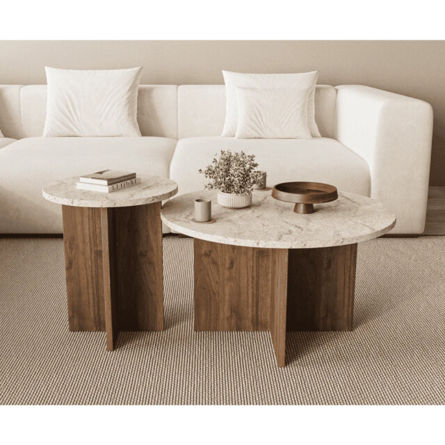 CaliCosy Set van 2 salontafels met rond tafelblad Ø70 cm en Ø40 cm tilia 3499231 large