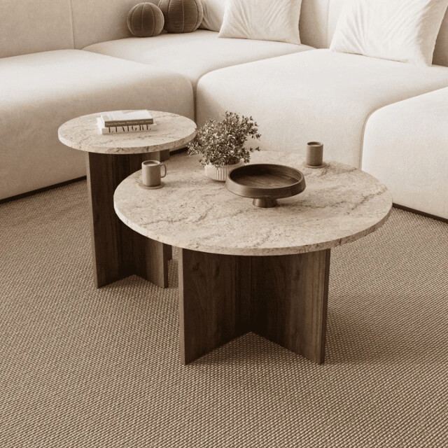 CaliCosy Set van 2 salontafels met rond tafelblad Ø70 cm en Ø40 cm tilia 3499231 large