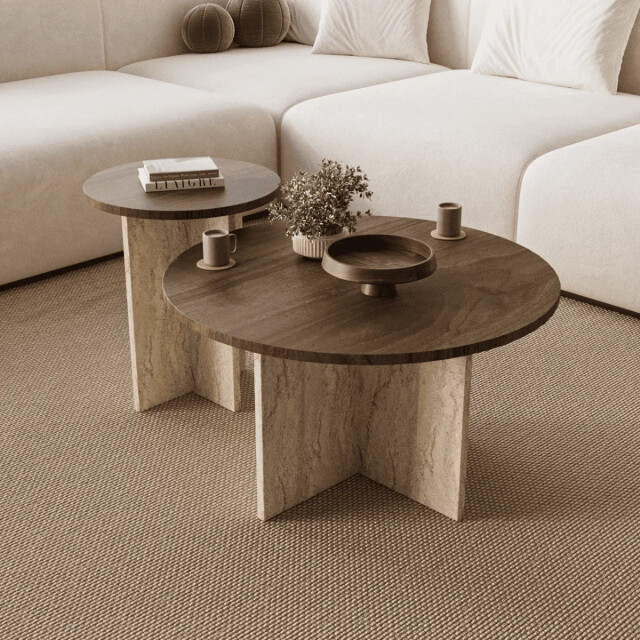 CaliCosy Set van 2 salontafels met rond tafelblad Ø70 cm en Ø40 cm tilia 3499232 large