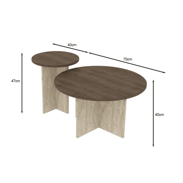 CaliCosy Set van 2 salontafels met rond tafelblad Ø70 cm en Ø40 cm tilia 3499232 large