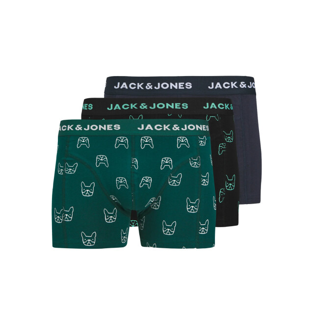 Jack & Jones Jongens boxershorts trunks jacdenim hond print 3-pack groen/donkerblauw 12280196-Dark Navy large