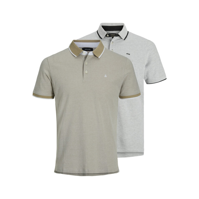Jack & Jones Heren polo jjepaulos crockery lgm 2-pack 12191216-Beige/Grijs large