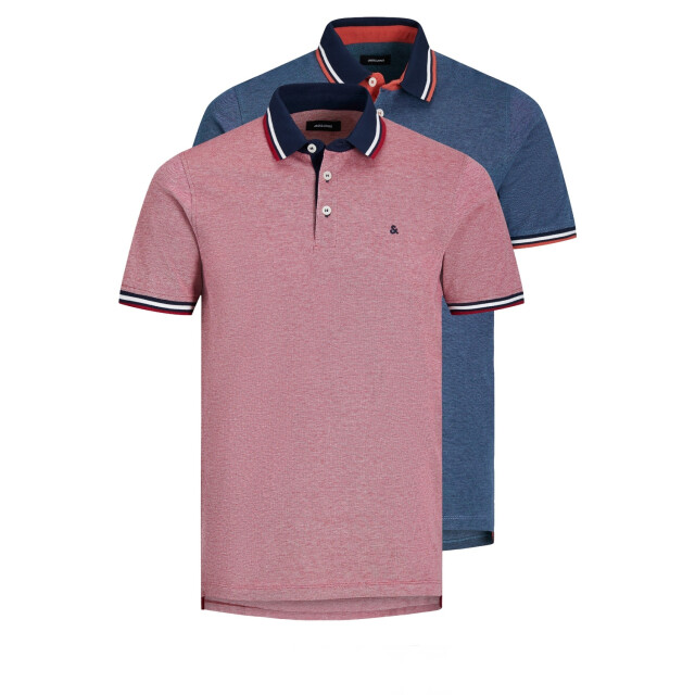 Jack & Jones Heren polo jjepaulos denim blauw rood 2-pack 12191216-Blauw/Rood large