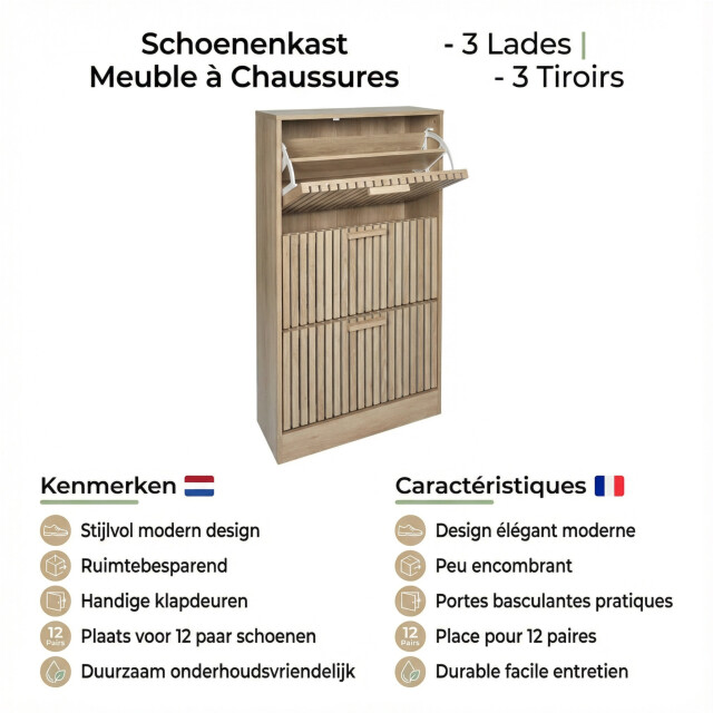 Luzzo Klub schoenenkast 3 lades voor 12-18 paar paneel - 3495783 large