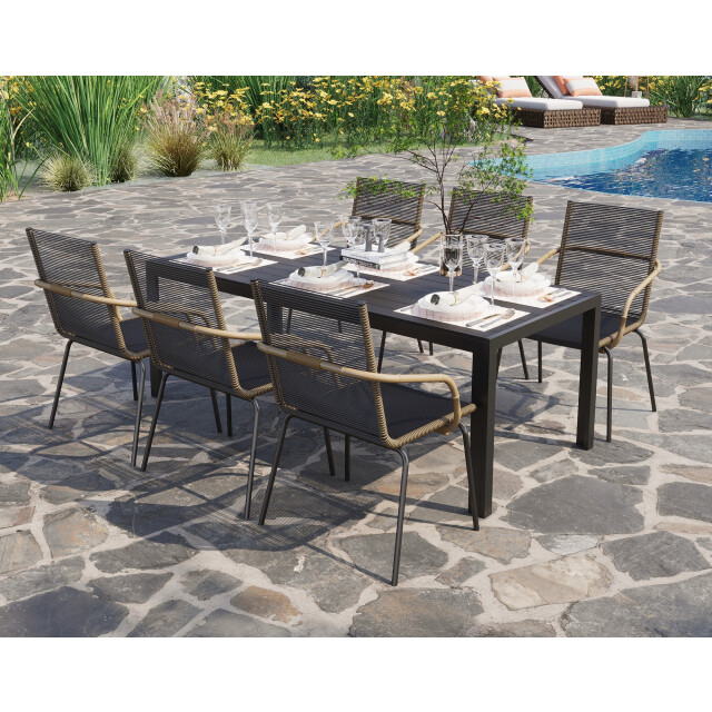 4goodz Tuintafel 6 persoons kunststof houtlook tafelblad - 3500388 large