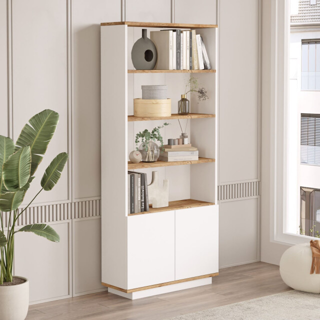 CaliCosy Boekenkast met 2 deuren en 4 legplanken in atlantisch-den en wit h168,3 cm 3178373 large