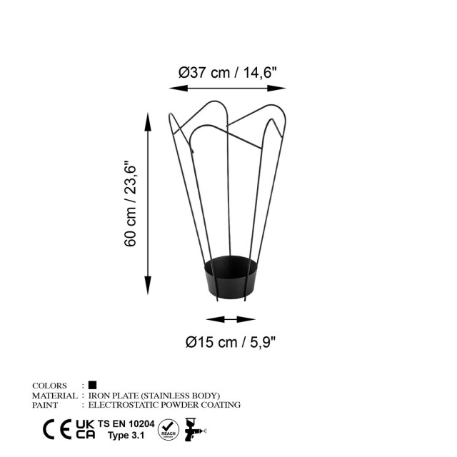 CaliCosy Paraplubak in tulpvorm met opengewerkt patroon van zwart metaal h60 cm 3178346 large