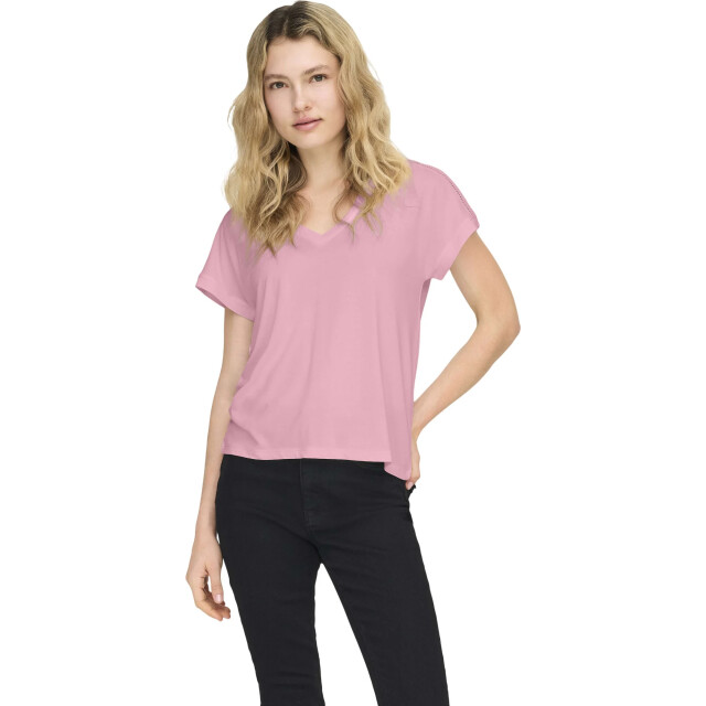 Only Onlfree life s/s v-neck lace top jrs romance rose/ 15369294-305041001 large