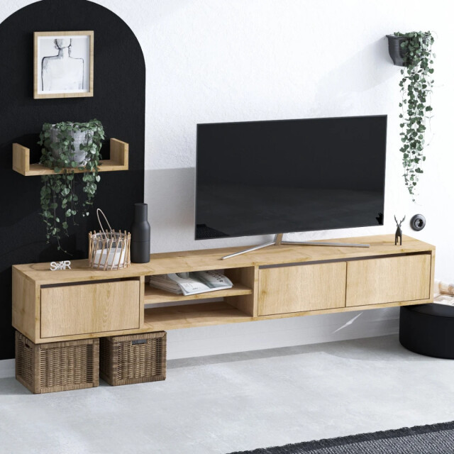 CaliCosy Tv-meubel 3 deuren 2 nissen in saffiereikendecor l180 cm heka 3038926 large