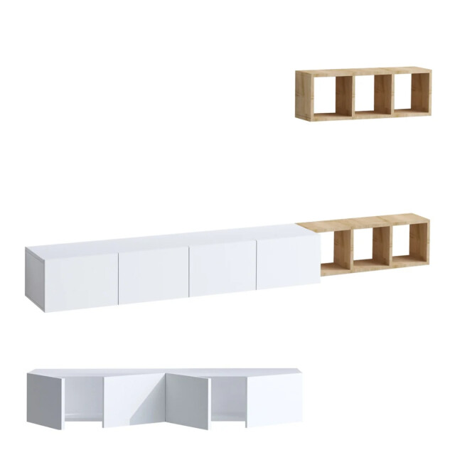 CaliCosy Tv-meubel 4 deuren wit met eikenrek l215 cm pia 3038929 large