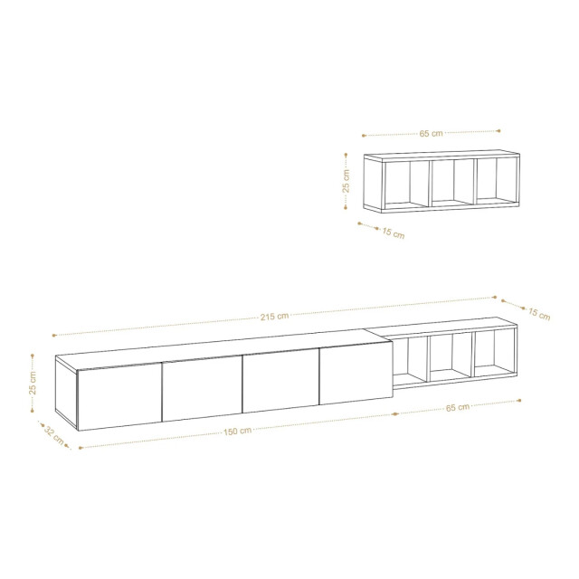 CaliCosy Tv-meubel 4 deuren wit met eikenrek l215 cm pia 3038929 large