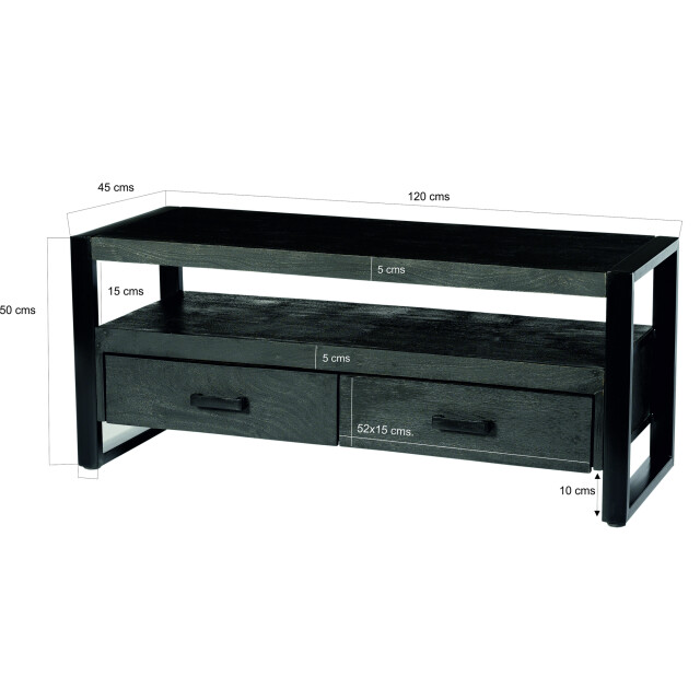 Livingfurn tv meubel norris 120x50x45 cm mangohout / gecoat staal 3246408 large