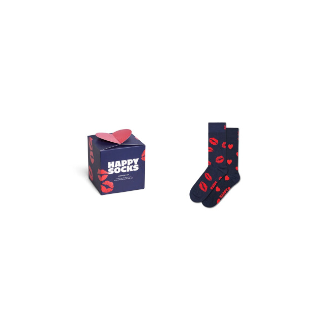 Happy Socks Unisex sokken kus print valentijn giftbox 2-paar donkerblauw P003370 large