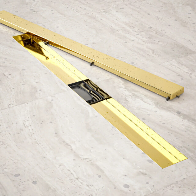 Mirlux Douchegoot 80cm goud tegelrooster rvs met flens 3503558 large