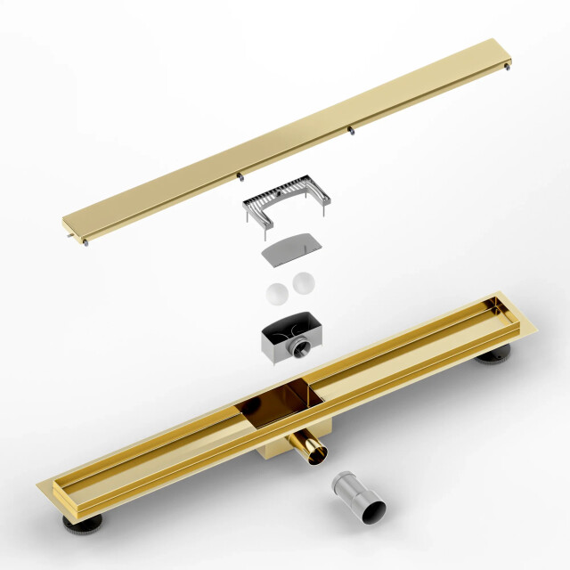 Mirlux Douchegoot 80cm goud tegelrooster rvs met flens 3503558 large