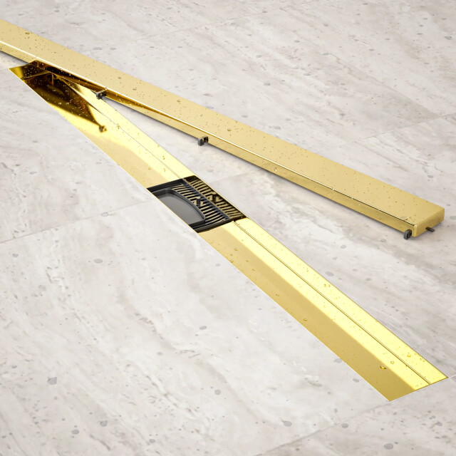 Mirlux Douchegoot 90cm goud tegelrooster rvs met flens 3503562 large