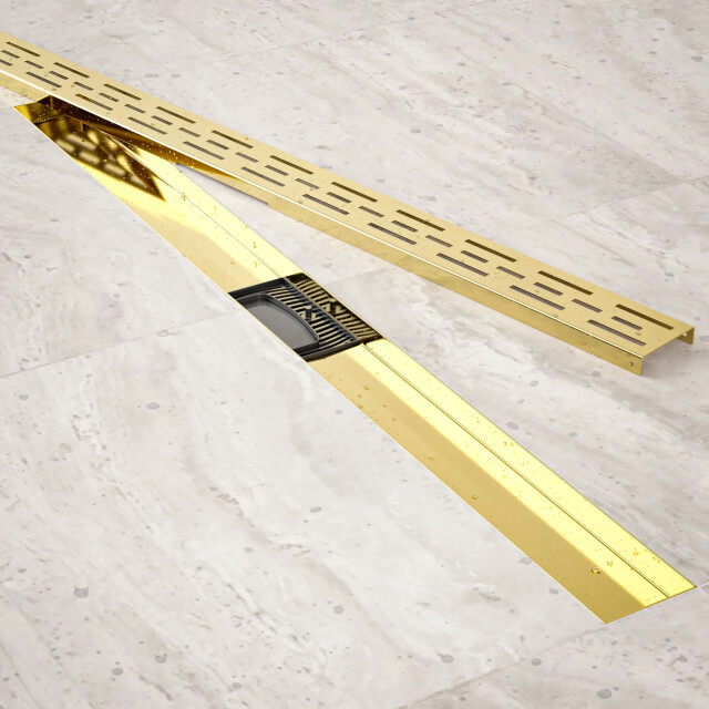 Mirlux Douchegoot 90cm- goud standaard rooster rvs met flens 3503561 large