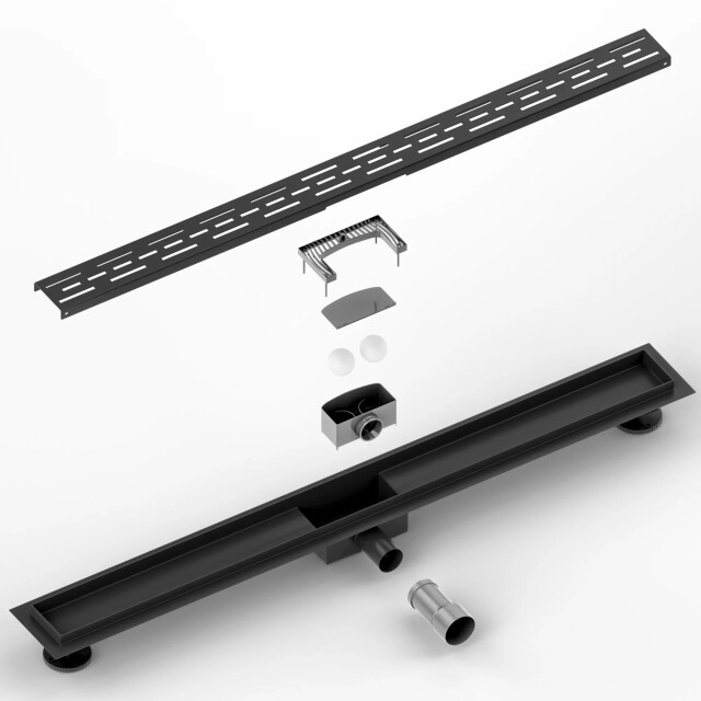 Mirlux Douchegoot 90cm- mat zwart standaard rooster rvs met flens 3503563 large