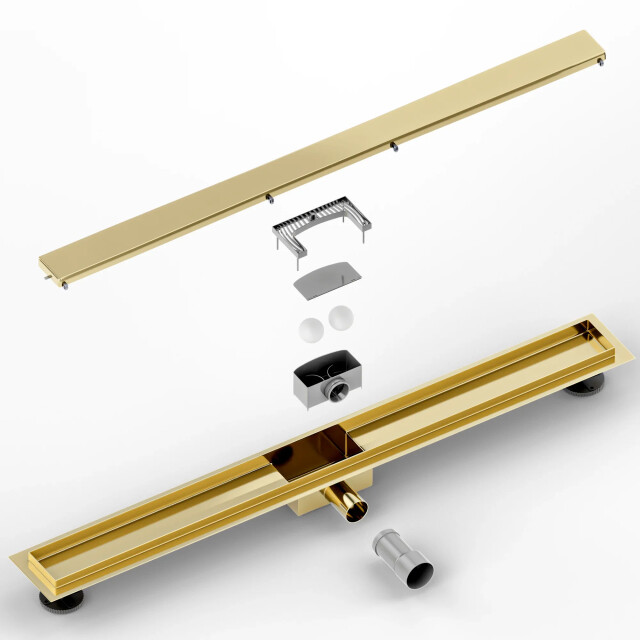 Mirlux Douchegoot 90cm goud tegelrooster rvs met flens 3503562 large