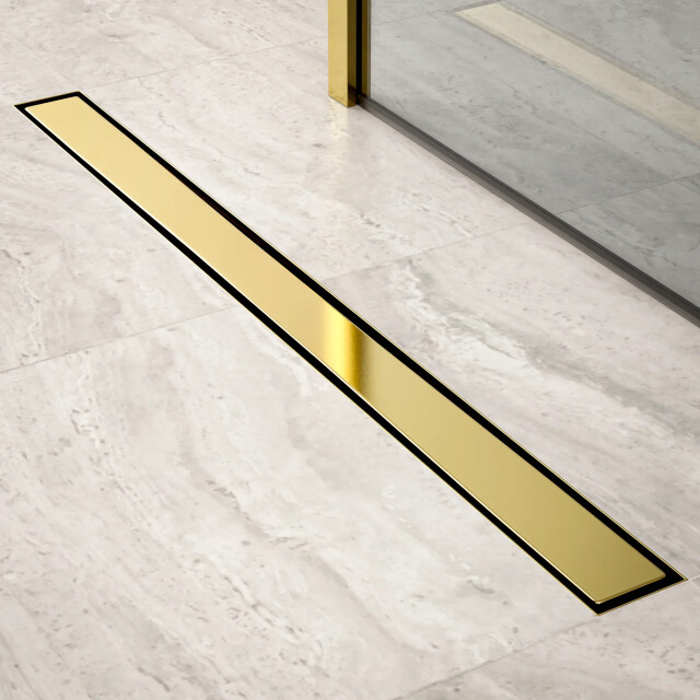 Mirlux Douchegoot 90cm goud tegelrooster rvs met flens 3503562 large