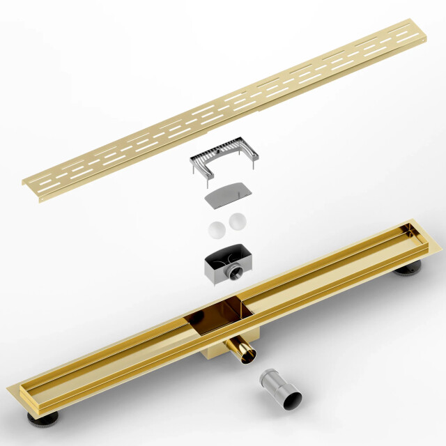 Mirlux Douchegoot 90cm- goud standaard rooster rvs met flens 3503561 large