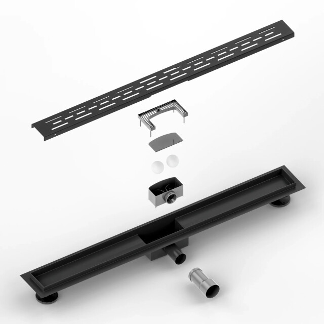 Mirlux Douchegoot 80cm mat zwart standaard rooster- rvs met flens 3503556 large