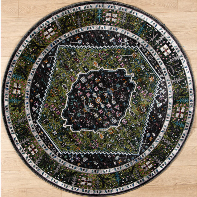 Muratap Picasso paloma rond vintage vloerkleed multi / groen laagpolig- 240 cm rond 3437607 large