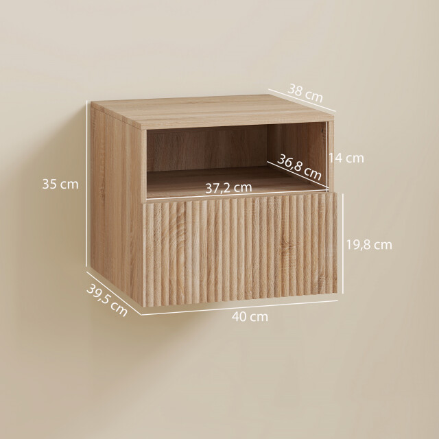 4goodz Nachtkastje hangend greeploos ontwerp met open vak en lade - 3442612 large