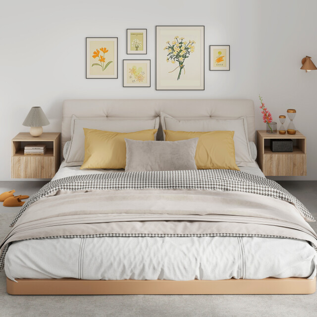 4goodz Nachtkastje hangend greeploos ontwerp met open vak en lade - 3442612 large