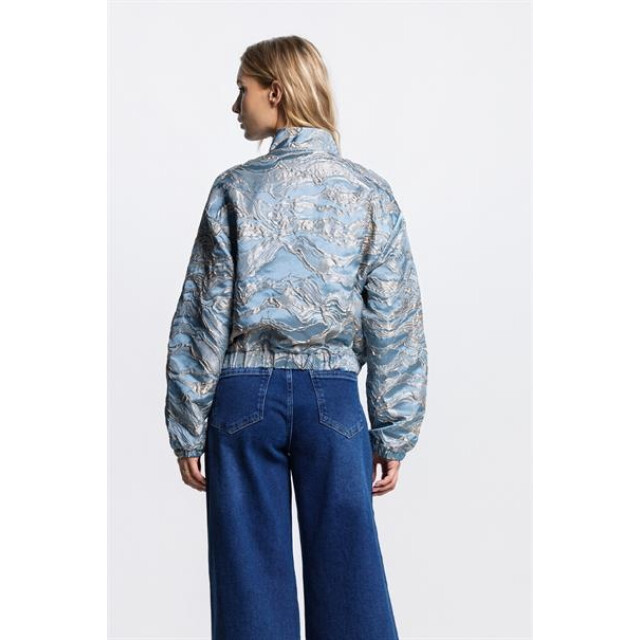 Jansen Amsterdam Qwen jasje 219 gj bomber long sleeve gold jacquard 000750 aquamarijn 219 GJ large
