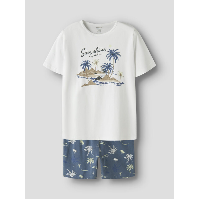 Name It Jongens korte pyjama set shortama nkmnightset wit/blauw palm print 13257124-Bluefin large