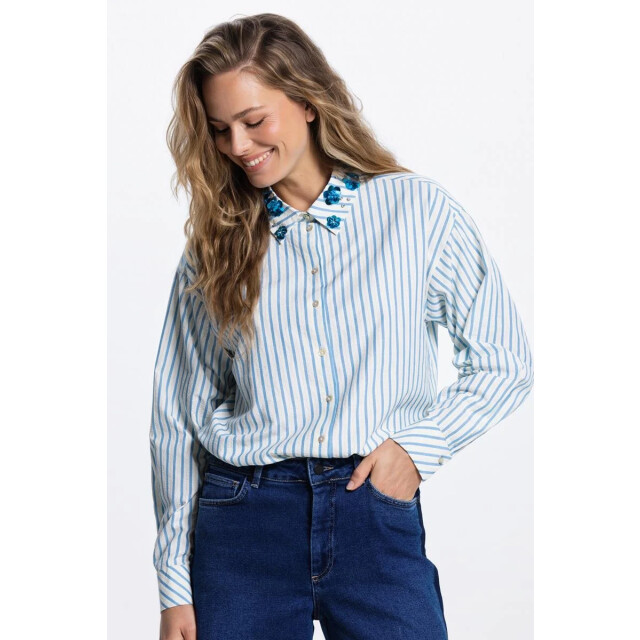 Jansen Amsterdam Micky blouse sa 751 stripe sequins 000750 aquamarijn SA 751 large