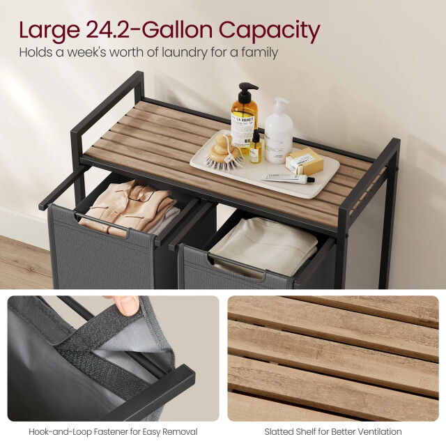 CaliCosy Wasmand met 2 uitschuifbare compartimenten antraciet grijs l72 cm 2929522 large