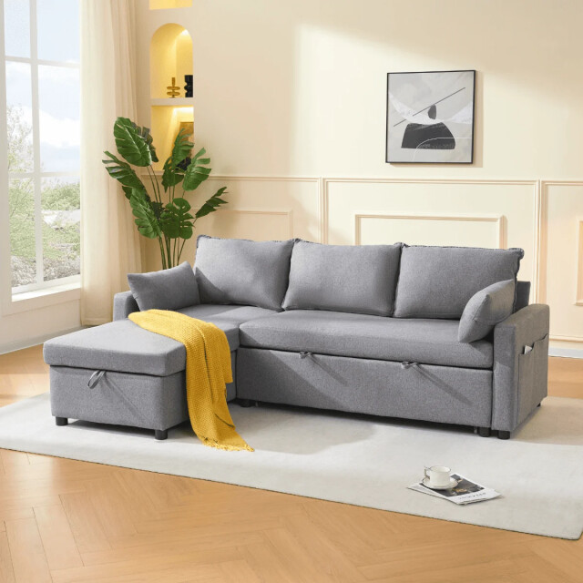 CaliCosy 3-zits slaapbank in stof met chaise longue l219 cm louison 3508814 large